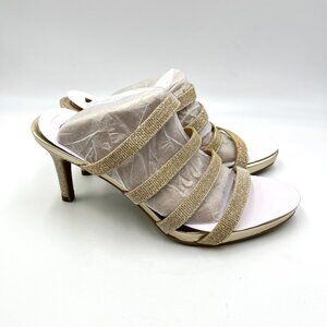 Lifestride Womens Size 7.5 Marquee Platino‎ Gold Dress Sandals Heels Shoes NEW